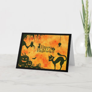 Silhouette Halloween Animals, Orange Greeting Card