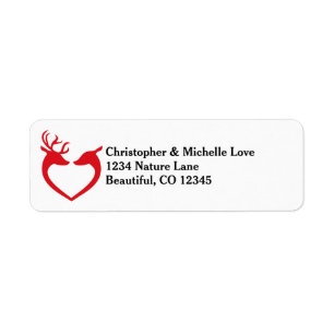 Silhouette Heart Deer Couple Red and Black Address Return Address Label