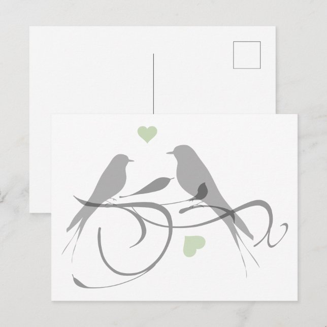Silhouette Hearts and Love Birds Postcard (Front/Back)