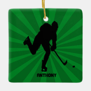 Silhouette Hockey With Green Christmas Ornament