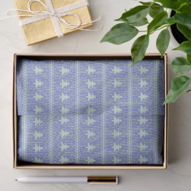 Silhouette Holiday Trees Pattern Blue Tissue Paper (Gift)