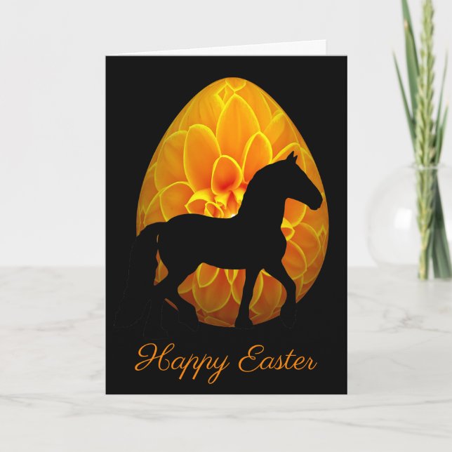 Silhouette Horse and Flower Egg Happy Easter Card (Front)
