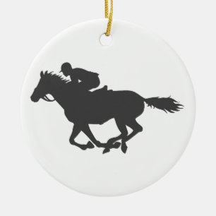 Silhouette horse jockey - Choose background colour Ceramic Ornament