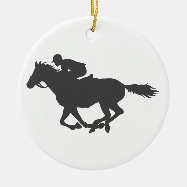 Silhouette horse jockey - Choose background colour Ceramic Ornament (Front)