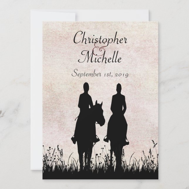 Silhouette Horseback Riding Couple Horse Wedding Invitation (Front)