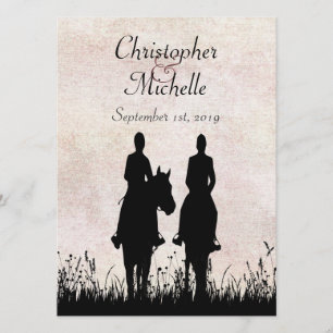 Silhouette Horseback Riding Couple Horse Wedding Invitation