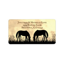 Silhouette Horses Grazing in Field Sunset Address