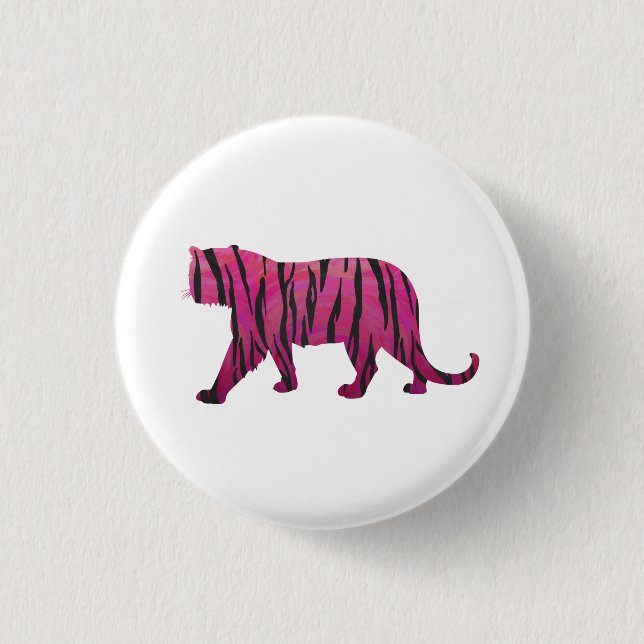 Silhouette Hot Pink and Black Tiger 3 Cm Round Badge (Front)