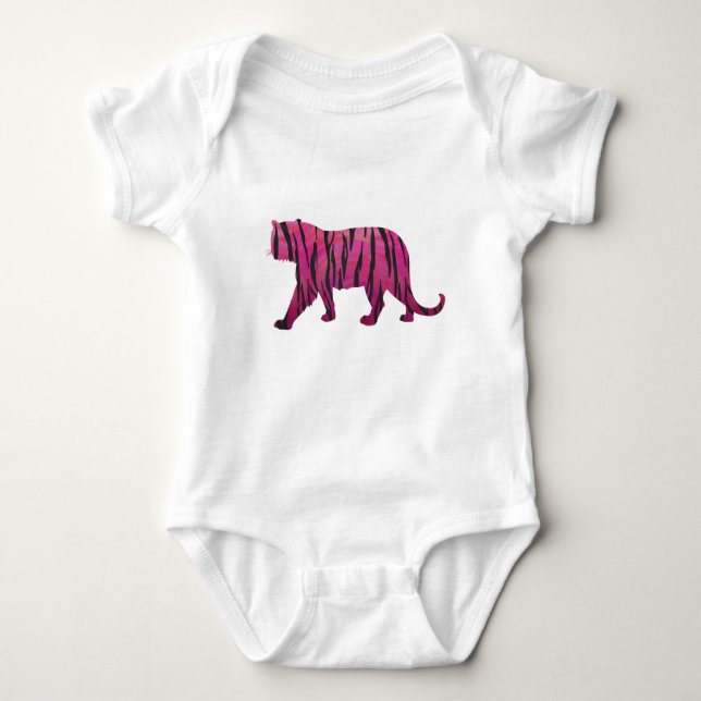 Silhouette Hot Pink and Black Tiger Baby Bodysuit (Front)