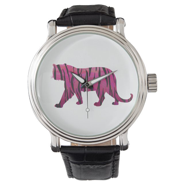 Silhouette Hot Pink and Black Tiger Watch (Front)