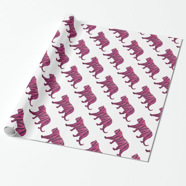 Silhouette Hot Pink and Black Tiger Wrapping Paper (Unrolled)