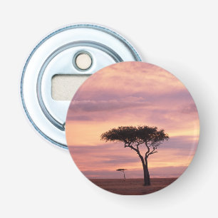 Silhouette image of acacia tree at sunrise bottle opener