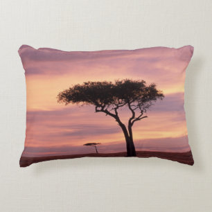 Silhouette image of acacia tree at sunrise decorative cushion