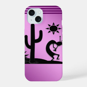 Silhouette Kokopelli on Purple iPhone 15 Case