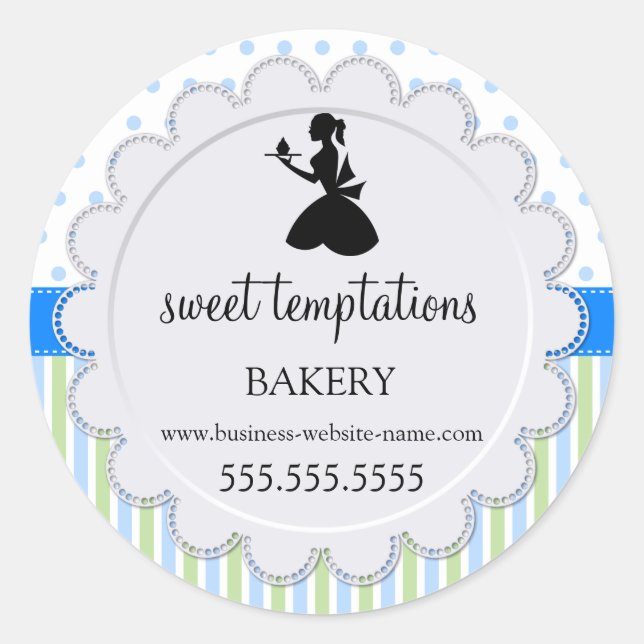 Silhouette Lady and Cupcake Bakery Packaging Classic Round Sticker (Front)
