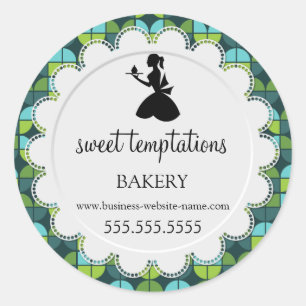 Silhouette Lady and Cupcake Bakery Packaging Classic Round Sticker