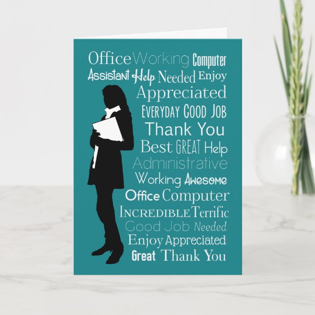 Silhouette Lady with Typographic Words Thank You Card (Front)