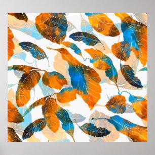 Silhouette leaves: watercolor, digital seamless pa poster