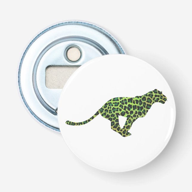 Silhouette Leopard Black and Green Bottle Opener (Front)