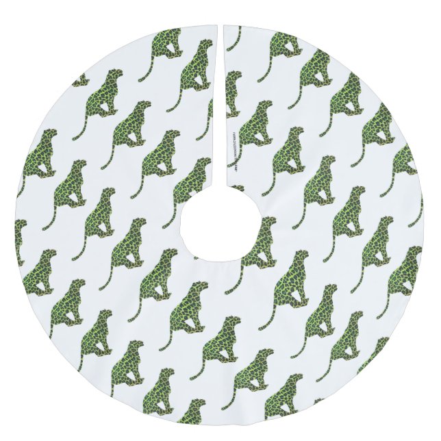Silhouette Leopard Black and Green Brushed Polyester Tree Skirt (Front)