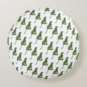 Silhouette Leopard Black and Green Round Cushion