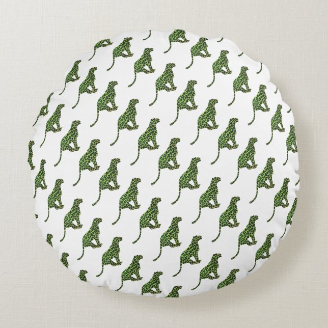 Silhouette Leopard Black and Green Round Cushion (Front)