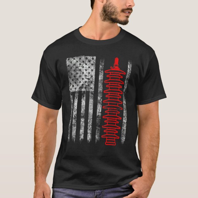 Silhouette Lightning Arrester American Flag Linema T-Shirt (Front)