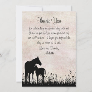 Silhouette Mare and Foal Horse Baby Shower Flat Thank You Card