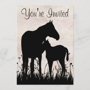Silhouette Mare and Foal Horse Baby Shower Invitation