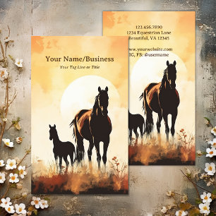 Silhouette Mare and Foal Horse Sunset Equestrian Business Card