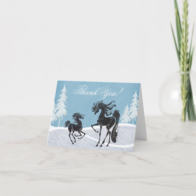 Silhouette Mare and Foal Winter Horse Thank You Card (Front)