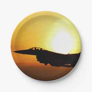 Silhouette military jet fighter paper plate