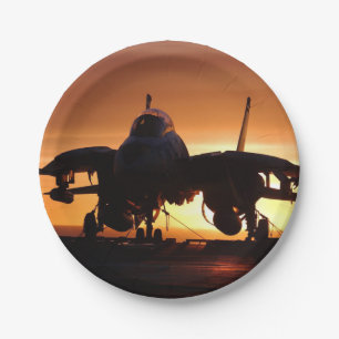 Silhouette military jet fighter paper plate