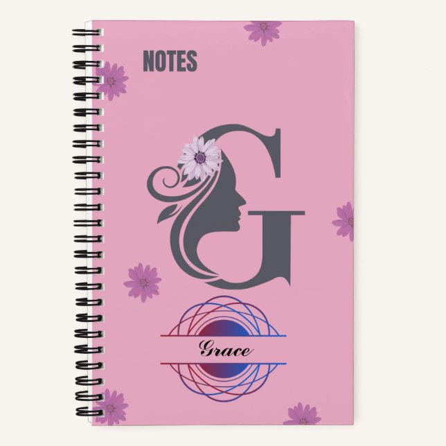 Silhouette Monogram Notebook - Named with Letter G (Front)