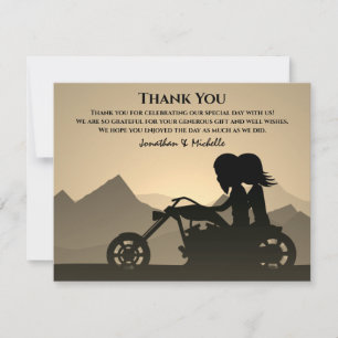 Silhouette Motorcycle Couple Mountain Wedding Thank You Card