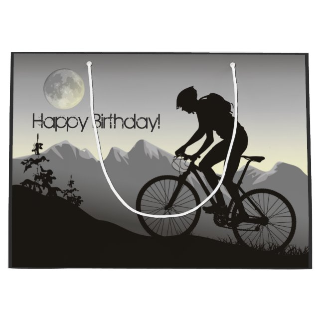 Silhouette Mountain Bike and Full Moon Birthday Large Gift Bag (Front)