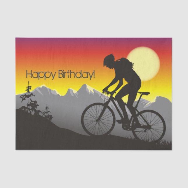 Silhouette Mountain Bike Happy Birthday  Tissue Paper (Front)