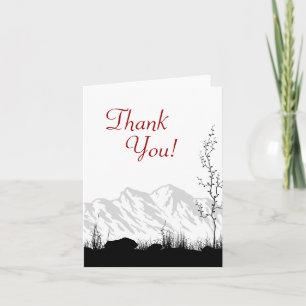 Silhouette Mountain Black, White and Red Thank You Card