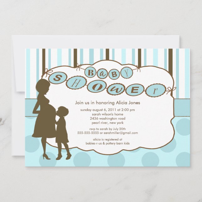 Silhouette Mum Baby Shower Baby Boy Blue Invitation (Front)
