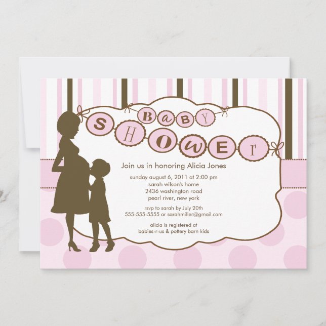 Silhouette Mum Baby Shower Baby Girl Pink Invitation (Front)