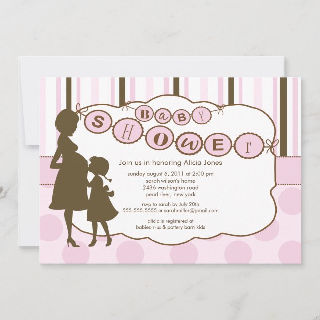 Silhouette Mum Baby Shower Baby Girl Pink Invitation (Front)