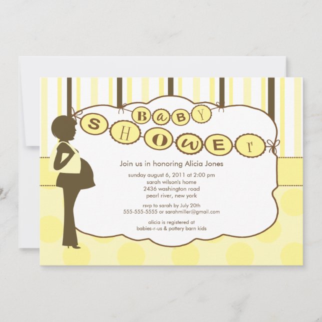 Silhouette Mum Baby Shower Boy Girl Yellow Brown Invitation (Front)
