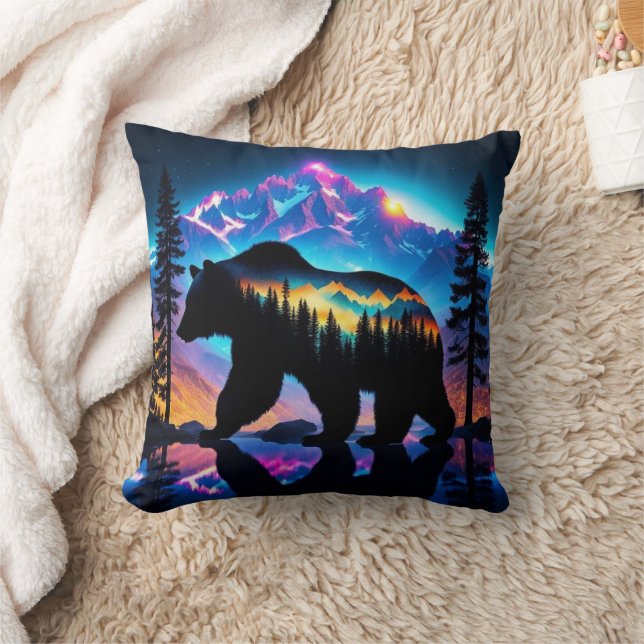 Silhouette of a Bear Showing Nature Landscape Cushion (Blanket)