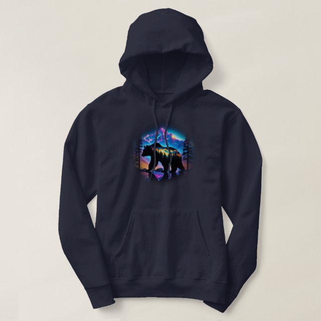 Silhouette of a Bear Showing Nature Landscape Hoodie (Design Front)