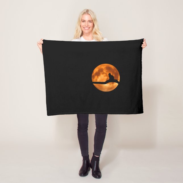 Silhouette of a Black Cat in a Tree Fleece Blanket (In Situ)