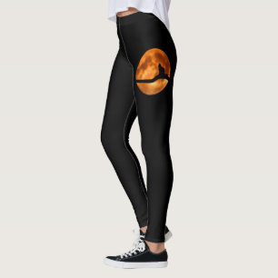 Silhouette of a Black Cat in a Tree Leggings