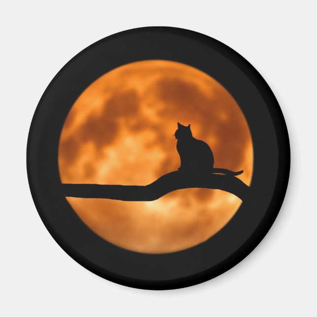 Silhouette of a Black Cat in a Tree Magnet (Front)