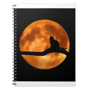 Silhouette of a Black Cat in a Tree Notebook