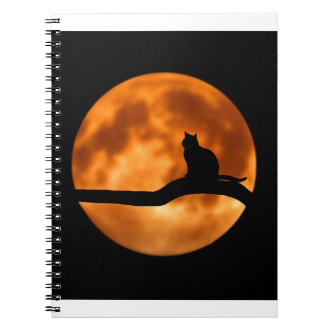 Silhouette of a Black Cat in a Tree Notebook (Front)
