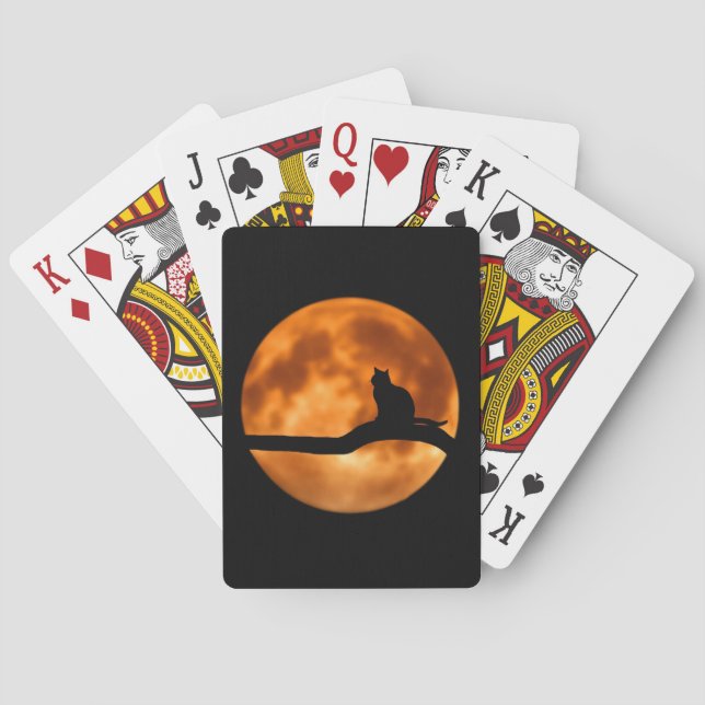 Silhouette of a Black Cat in a Tree Playing Cards (Back)